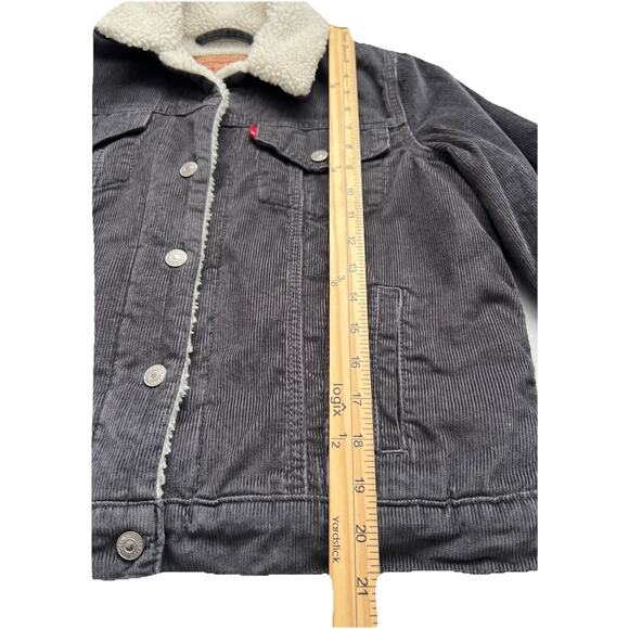 Levi's Trucker Jacket Women S Gray Corduroy Sherpa Snap Buttons Slim Fit Classic - Picture 8 of 13